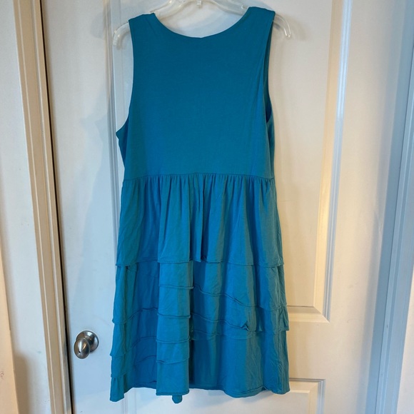 Garnet Hill Teal Blue Sleeveless V-Neck Tiered Ruffle Skirt Dress, size Large - Picture 2 of 8
